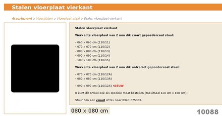 Vloerplaat vierkant 80cm vrijstaande kachel