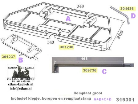 Remplaat (groot) CL319301 (as=165mm) voor Barbas houtkachel compleet