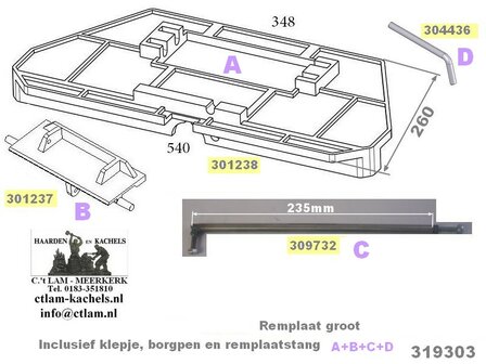 Remplaat (groot) CL319303 (as=235mm) voor Barbas houtkachel compleet