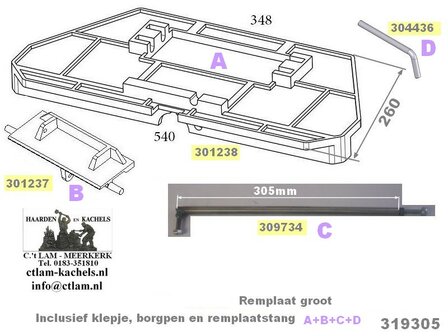 Remplaat (groot) CL319305 (as=305mm) voor Barbas houtkachel compleet