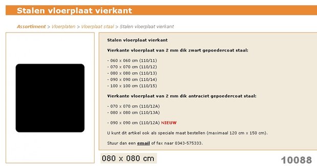 Vloerplaat vierkant 80cm vrijstaande kachel