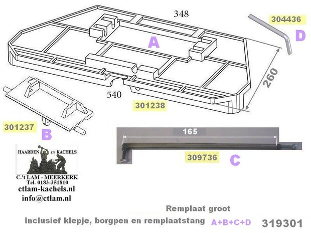 Remplaat (groot) CL319301 (as=165mm) voor Barbas houtkachel compleet