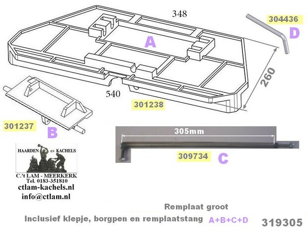 Remplaat (groot) CL319305 (as=305mm) voor Barbas houtkachel compleet