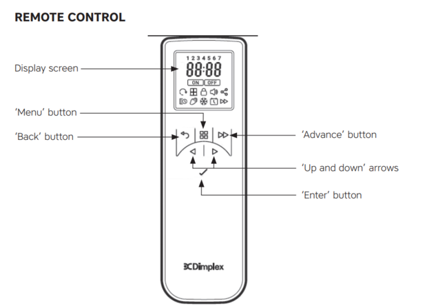 Afstandsbediening Optimyst met display voor Eco remote control (symbols) Dimplex