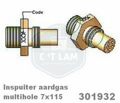 Inspuiter 301932 8.05mm (7x1.15) Barbas gaskachel aardgas